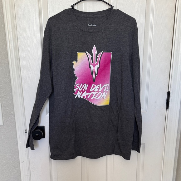 Captivating Tops - Arizona State (ASU) Gray Sun Devil Nation Long Sleeve Shirt